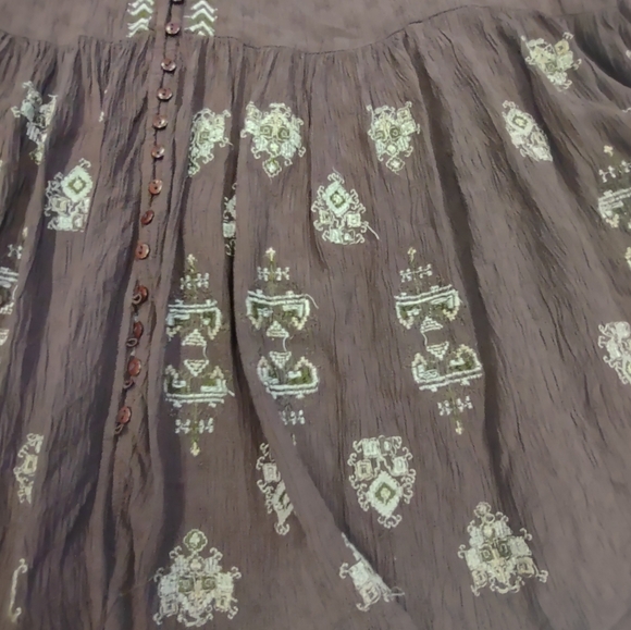 Free People Top Women’s Medium Arianna Tunic Bark Brown Embroidered Boho Flowy - Picture 3 of 11